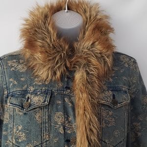 Black Rivet Sz M Denim Fur Boho Fitted Jacket